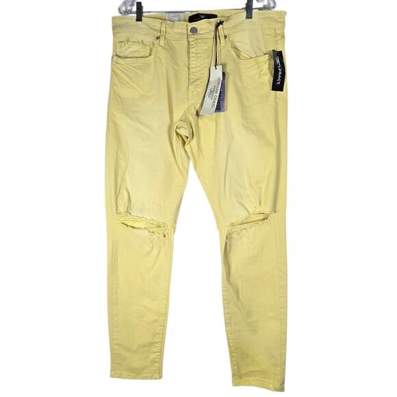 Jordan Craig Ross Fit Jeans 36x32 Yellow Distressed Skinny Taper Stretch Denim - Picture 1 of 13